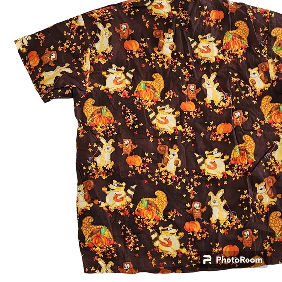 Womens Peaches Scrub Top Size XS Fall Halloween Thanksgiving - Picture 7 of 8